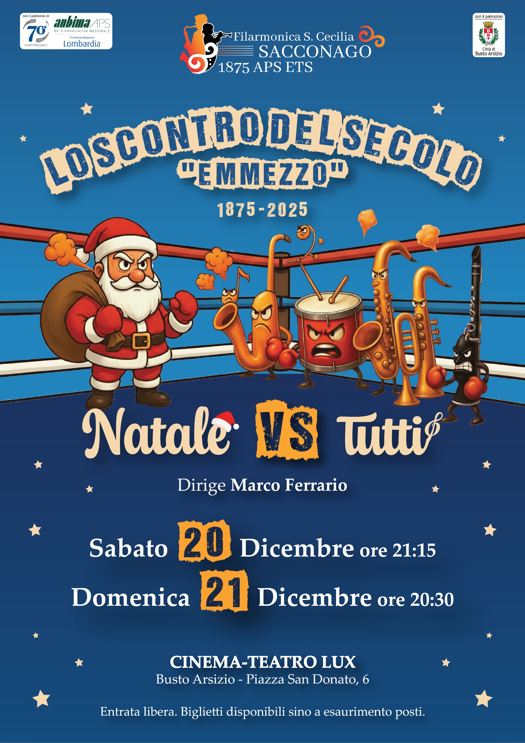 Locandina Concerto Natale Filarmonica Santa Cecilia Sacconago 150 anni